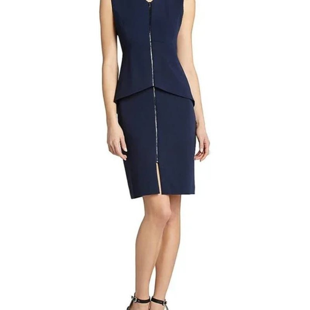 BCBG MAXAZRIA Women's Ellen Dress Navy Blue Sleeveless Peplum Front Zipper